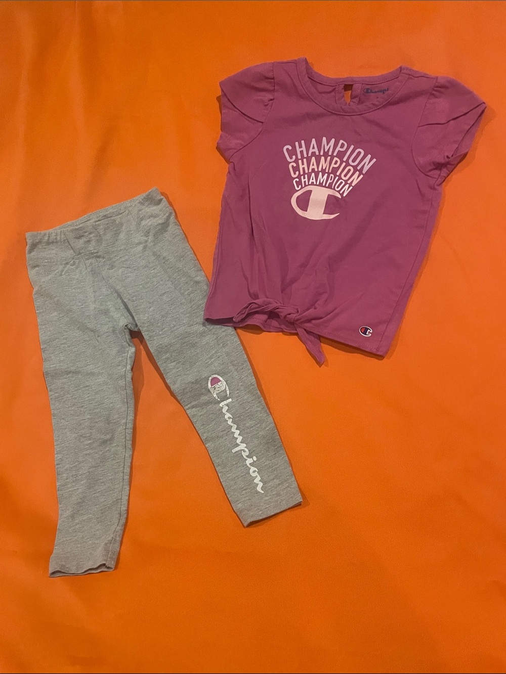 Champion Girls' Purple Top with Gray Logo Leggings Set